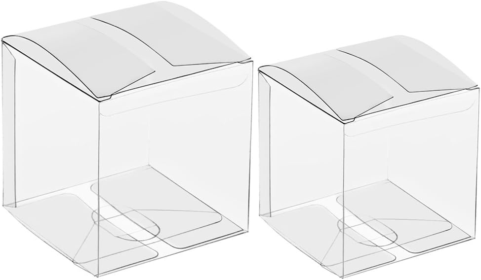 50 Pack Clear Favor Boxes 2"x2"x2" PVC Plastic Gift Boxes