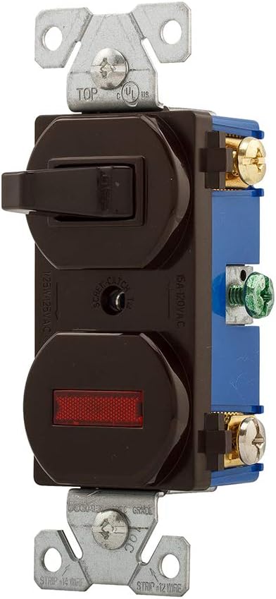 Eaton 277B 15 Amp Single Pole Combination Toggle Switch and Pilot Light, Brown