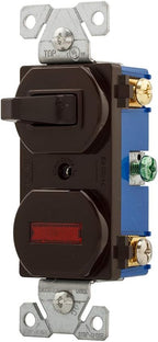 Eaton 277B 15 Amp Single Pole Combination Toggle Switch and Pilot Light, Brown