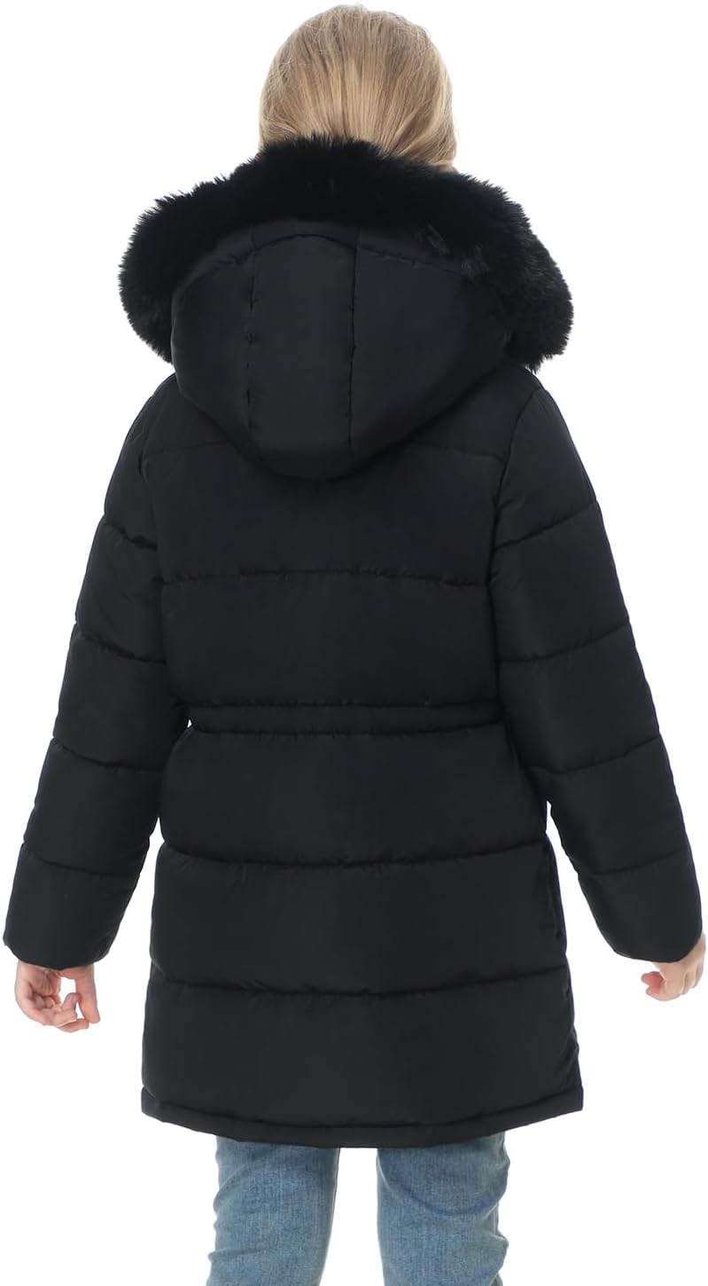 Girl's Winter Long Coat Parka Warm Hooded Puffer Jackets | Waterproof Polyester, Windproof Full Zipper, Ribbed Cuffs