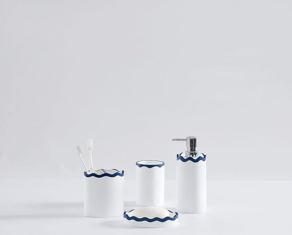 RIC Rac 100% Resin 4 Piece Bath Accessory Set in Navy, All Season, Adult Size, Oeko-TEX Certified