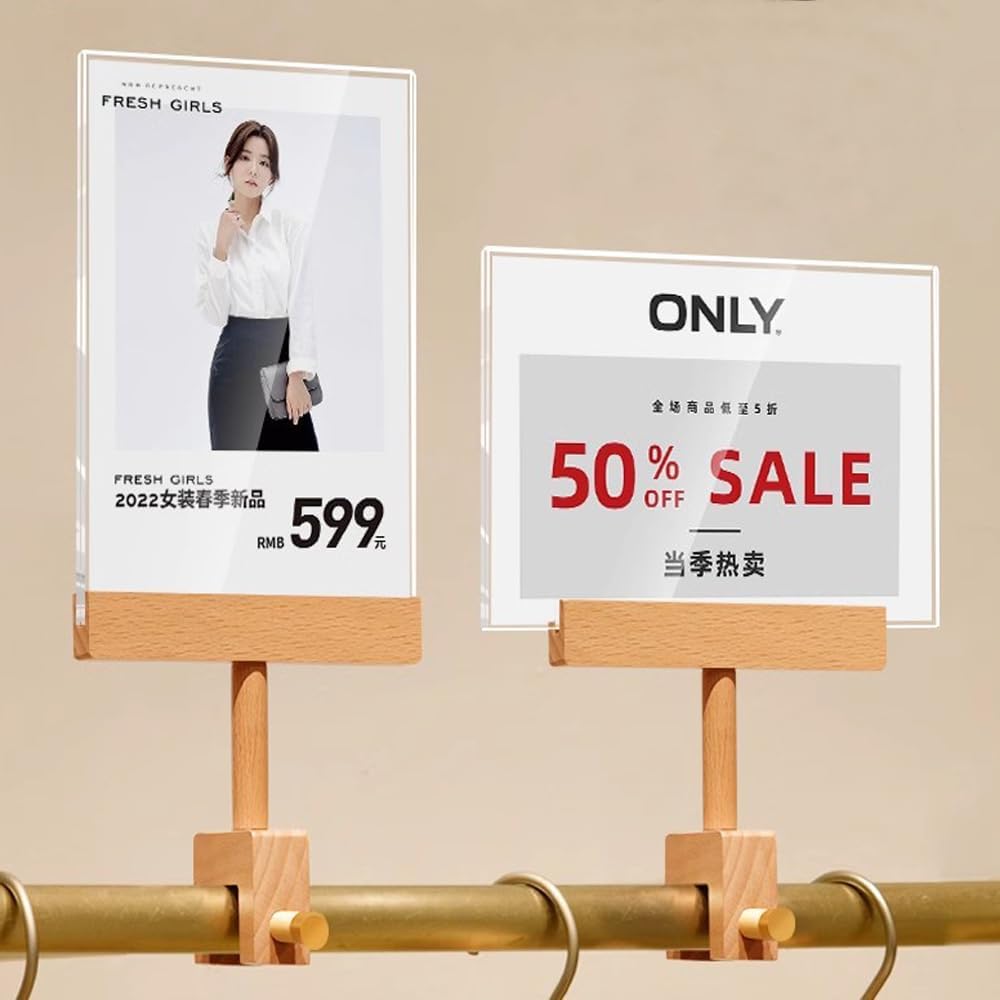 Acrylic Sign Holder with Clamp (Horizontal A5 210×148mm/8.27×5.83inches) | Double Head Display with Acrylic Frame