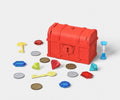 Treasure Chest Beach Toy Set with Keys, Gem Stones, Coins, and Sand Timer, Dive Pool Toys