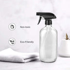 Glass Spray Bottles, 16oz Refillable Containers, Empty Boston Round Bottles with Labels & Adjustable Nozzle for