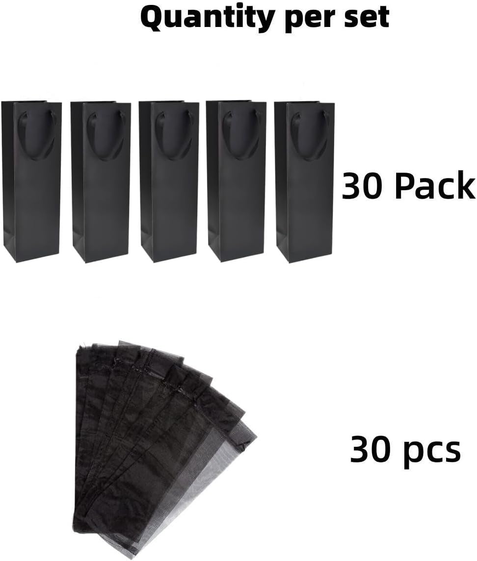 60Pack Black Wine Gift Bags with Black Organza Wine Bottle Bags