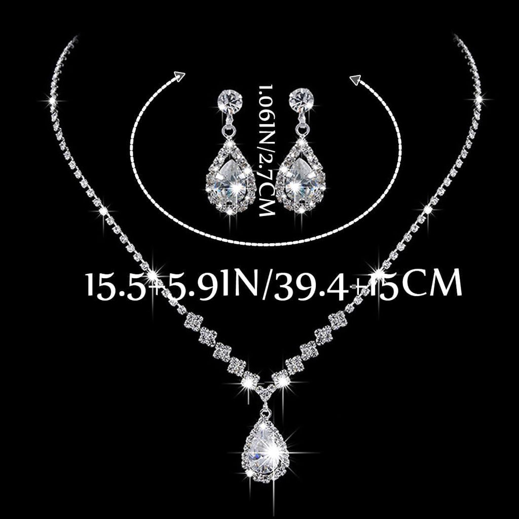 Silver Rhinestone Jewelry Set Wedding Necklace Earrings for Women