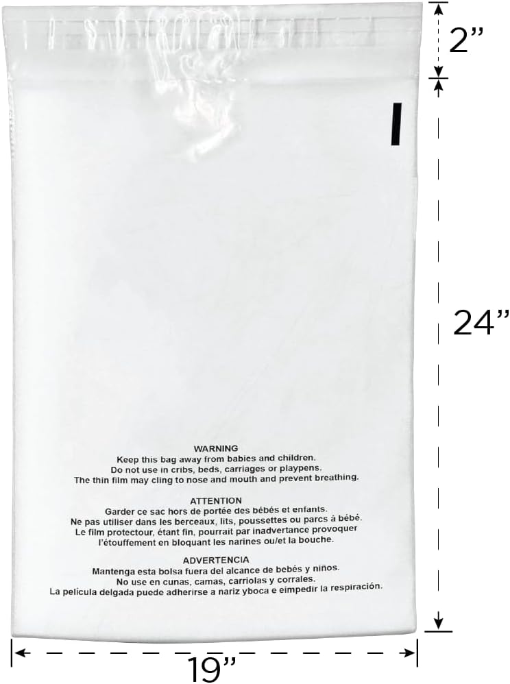 100 Count 19x24 Clear Poly Bags with Suffocation Warning, 1.5 Mil