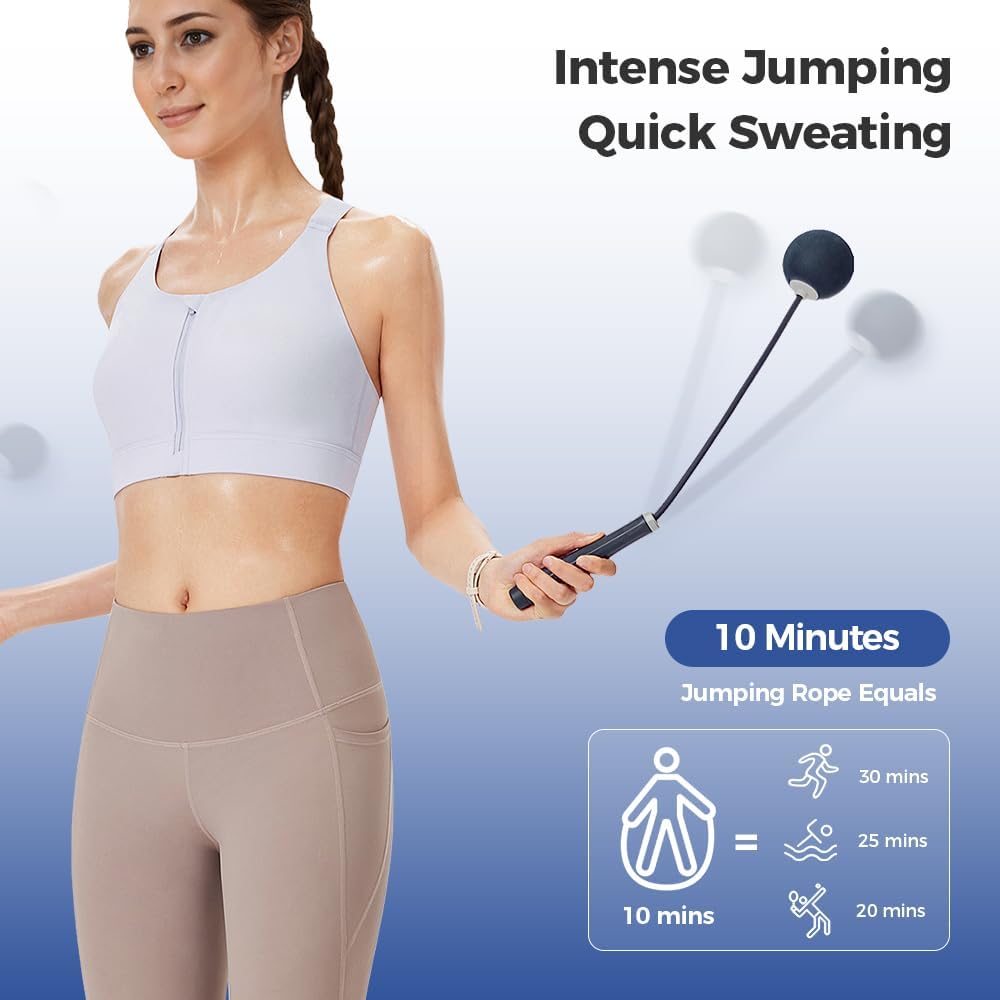 2-in-1 Weighted Jump Rope for Fitness, Cordless Ropeless Skipping Rope with 65mm Weighted Balls & Adjustable 3M Rope