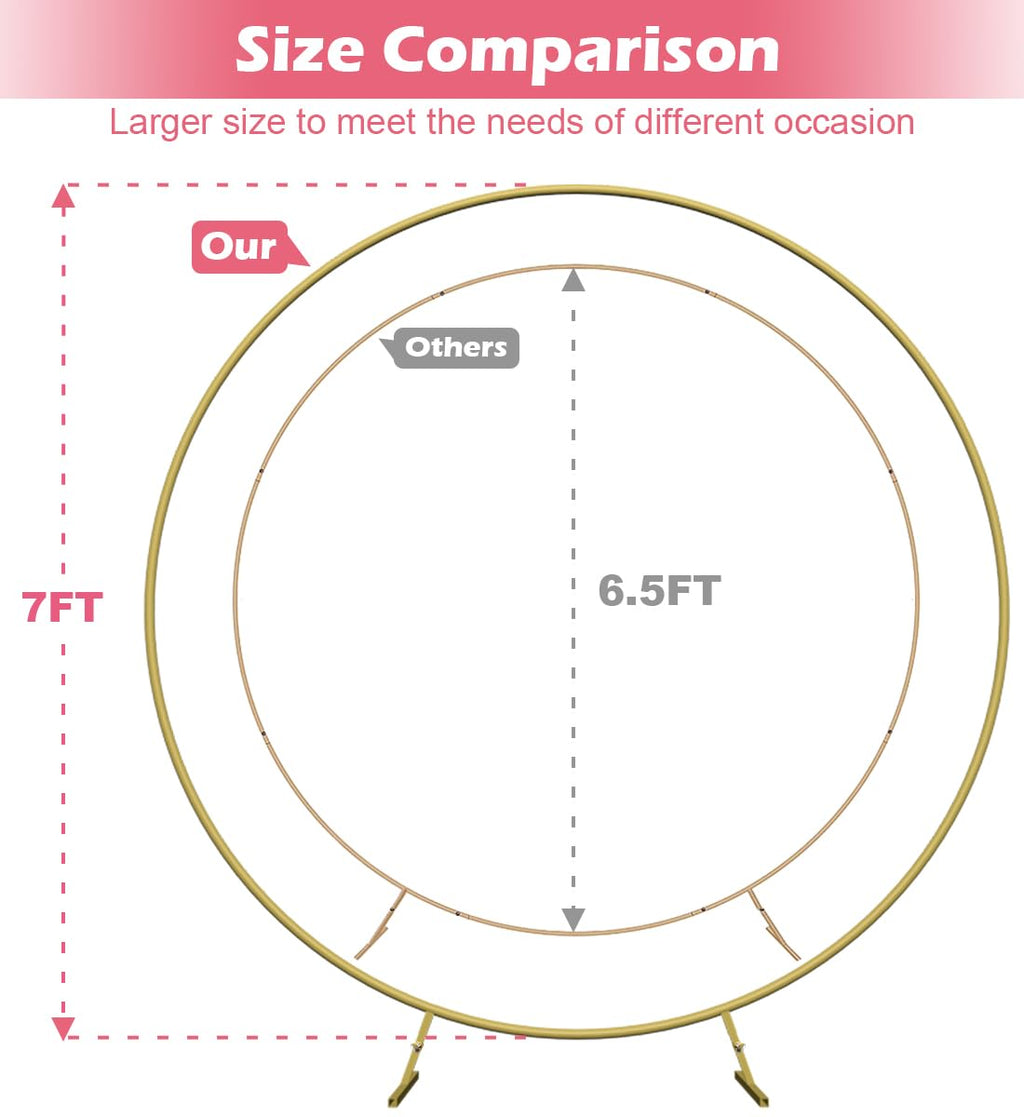 Large Wedding Arch for Ceremony 7 Ft, Circle Arch for Party, Gold