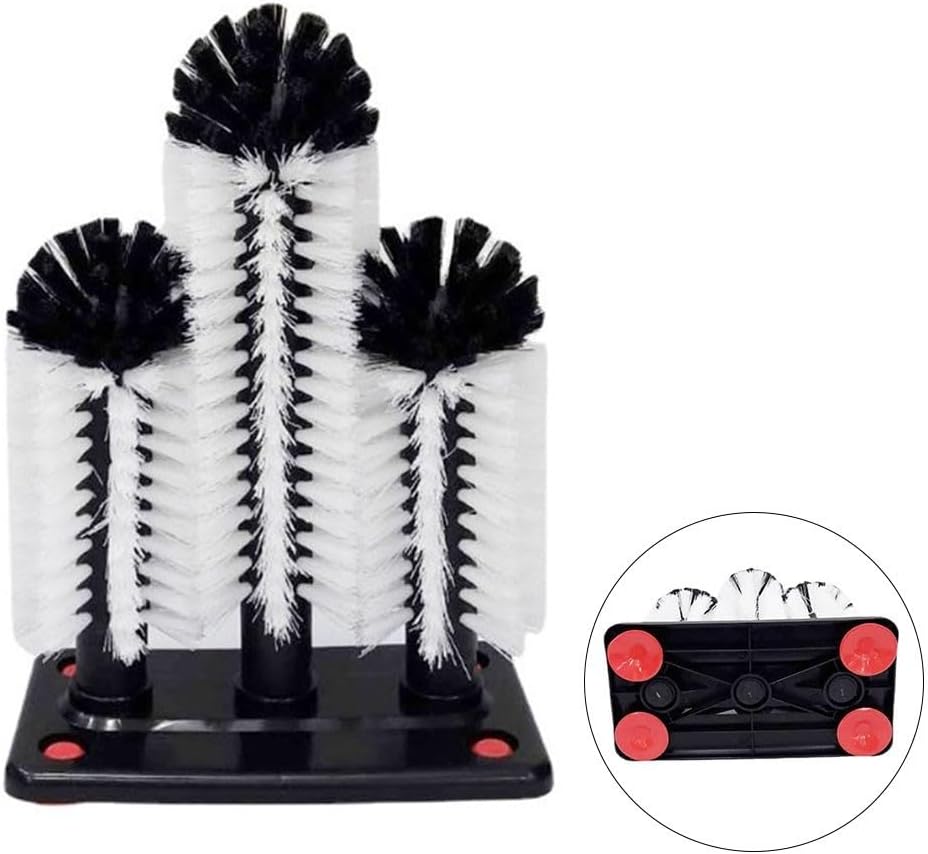 Water Bottle Cleaning for Brush Glass Cup Washer with Suction Base 3 Head, Cleaning Brushes for Glass Cups, Bar for