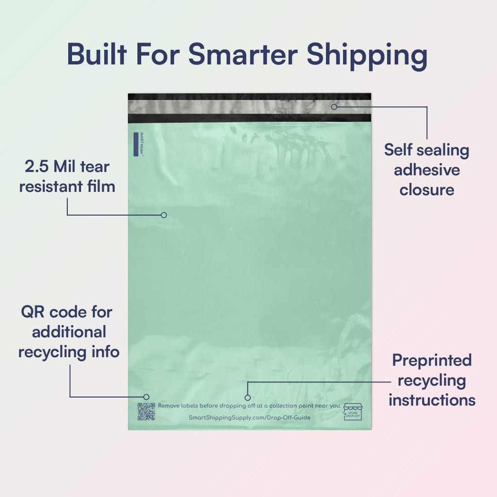 100 Count, 10x13 inch 100% Recycled Poly Mailers Eco Friendly Packaging Envelopes Supplies Mailing Bags 2.5 Mil Thick