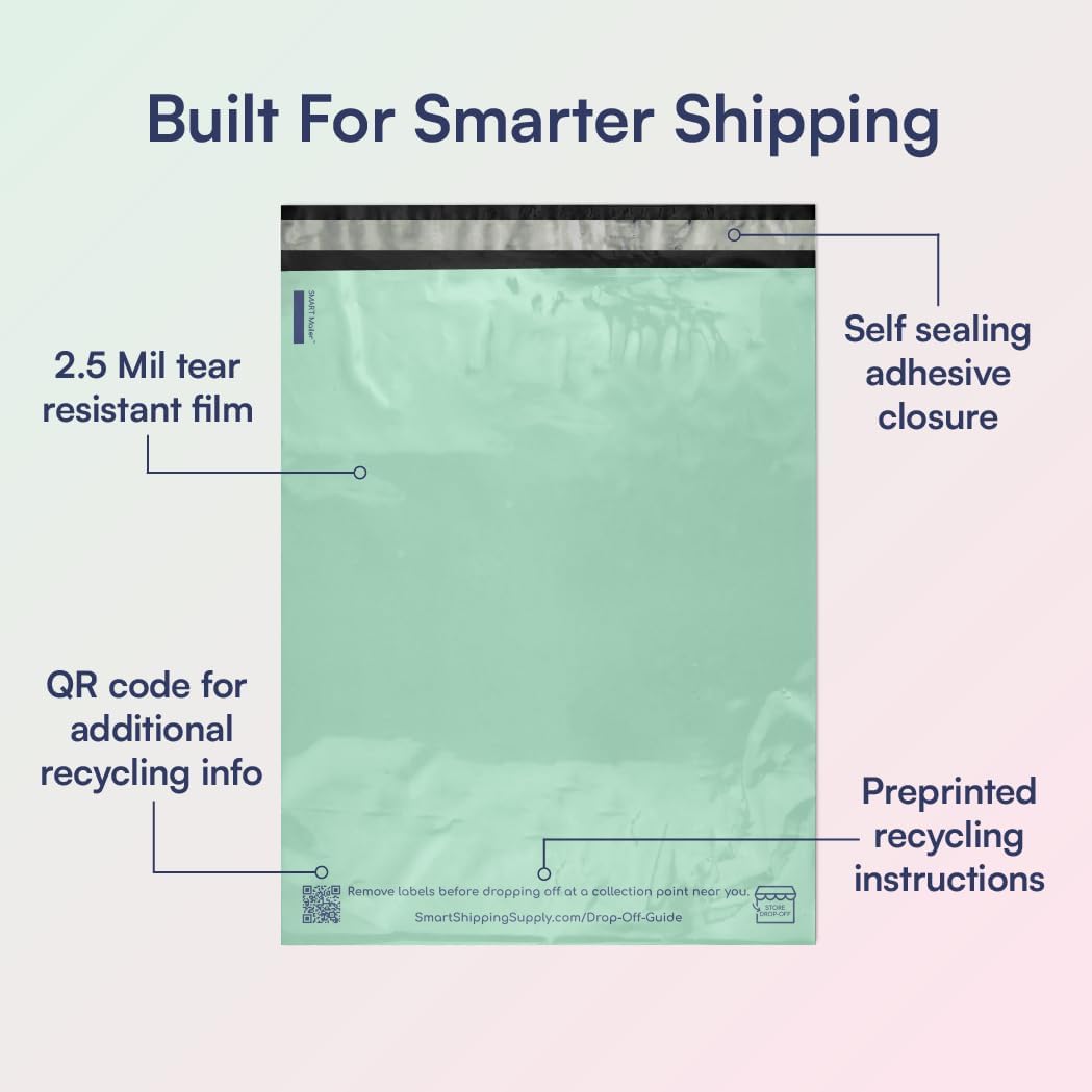 100 Count, 10x13 inch 100% Recycled Poly Mailers Eco Friendly Packaging Envelopes Supplies Mailing Bags 2.5 Mil Thick