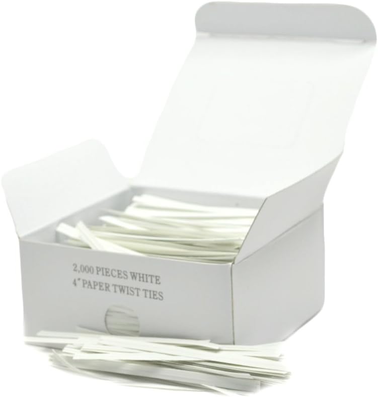 TWISTPWT-2000 4" x 1/4"(6mm) Paper Twist Ties, White, 2000 Piece - Won't Rip or Pull Off