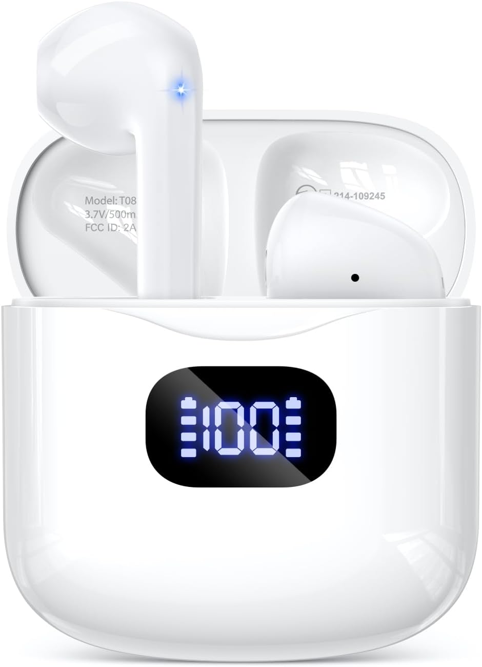 Wireless Earbuds Bluetooth 5.3 Headphones, 40Hrs Playback Stereo Ear Buds with LED Display Charging Case IPX7