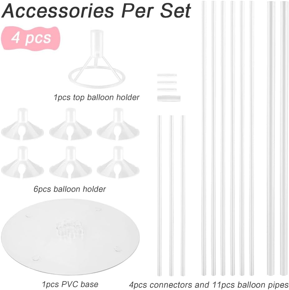 4 Sets Balloon Stand Kit Balloon Sticks With Base for Table, Balloon Stands for Floor Balloon Arch Kit for Party