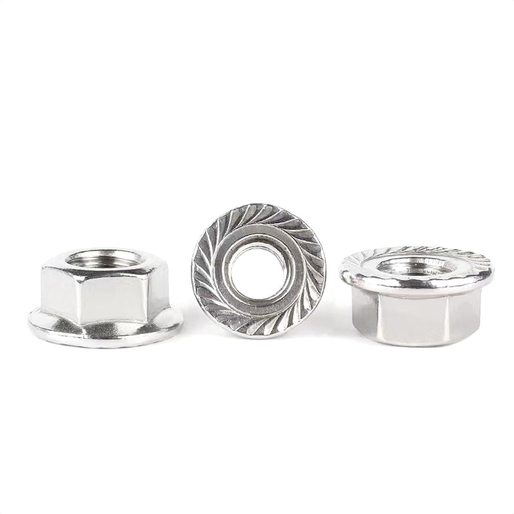 4 Pieces M12 x 1.25mm Pitch Serrated Flange Nut Hex Lock Nuts, Metric Fine Pitch, Stainless Steel 304