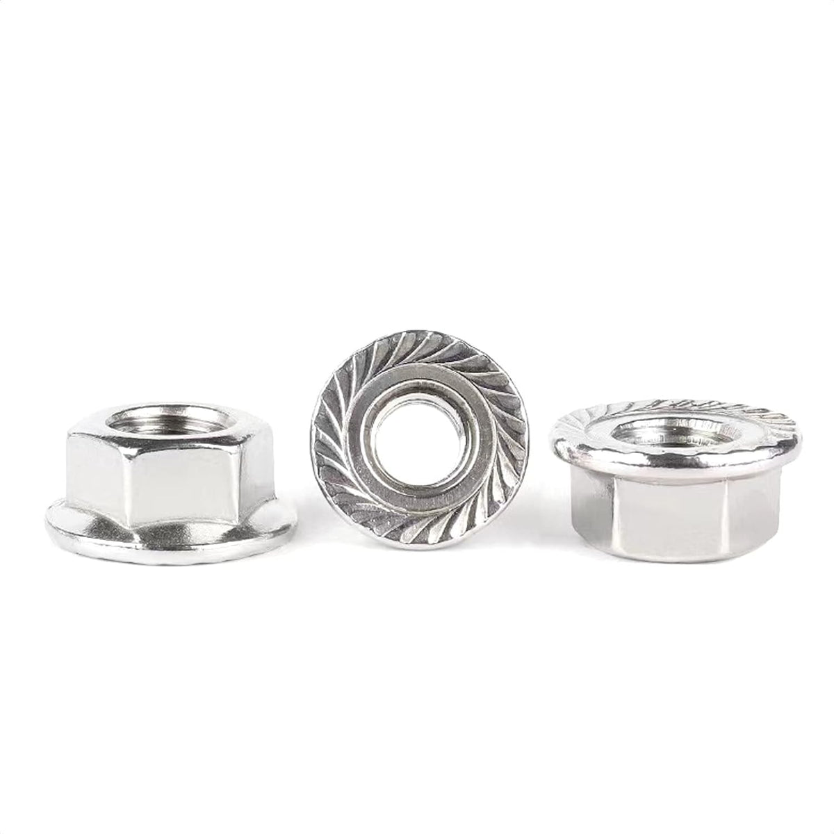 4 Pieces M12 x 1.25mm Pitch Serrated Flange Nut Hex Lock Nuts, Metric Fine Pitch, Stainless Steel 304