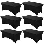 6 Pack 8FT Black Tablecloth Rectangle Spandex Fitted Table Cover