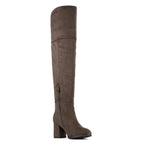 Women's Knee High Block Heel Boots,Khaki,7.5