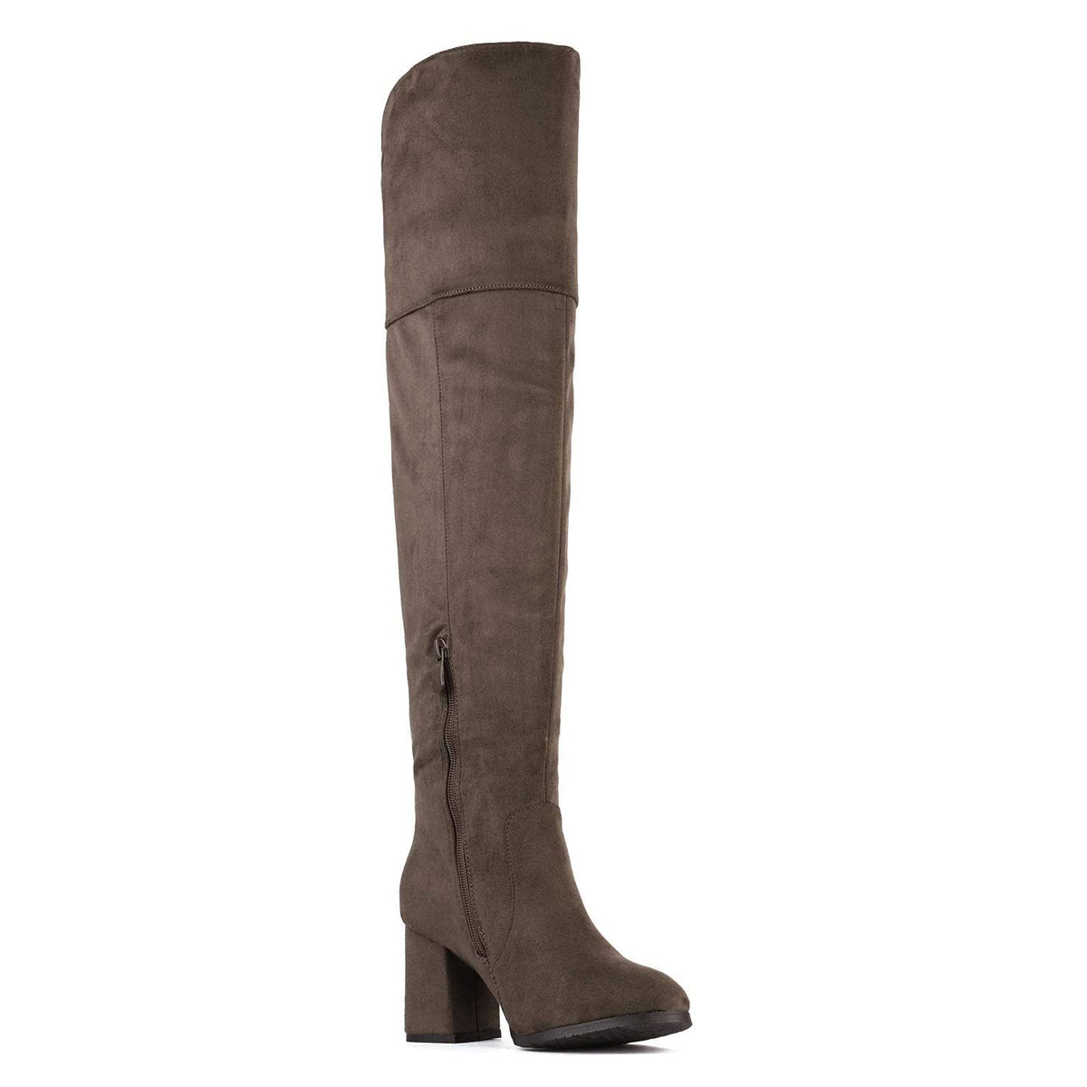 Women's Knee High Block Heel Boots,Khaki,7.5