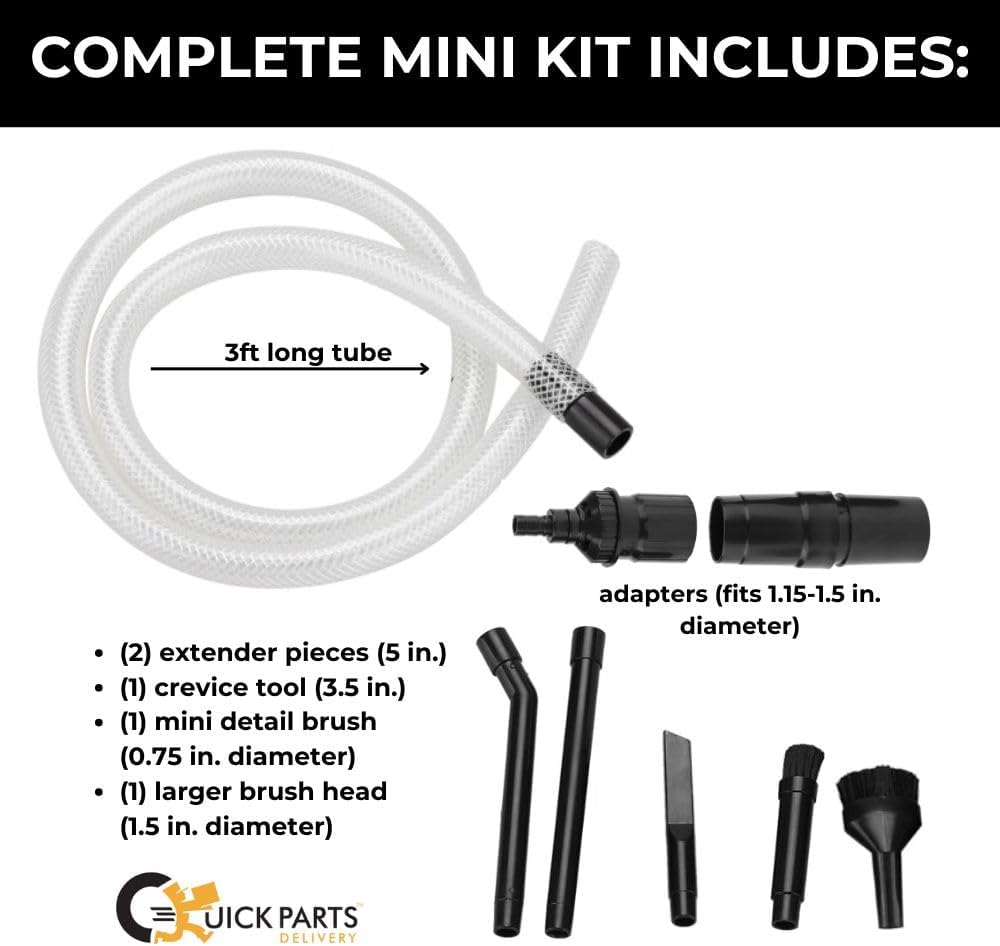 8-Piece Universal Micro Shop Vacuum Kit - Flexible and Multi-Purpose Vacuum Attachments - Crevice Tool, Brush