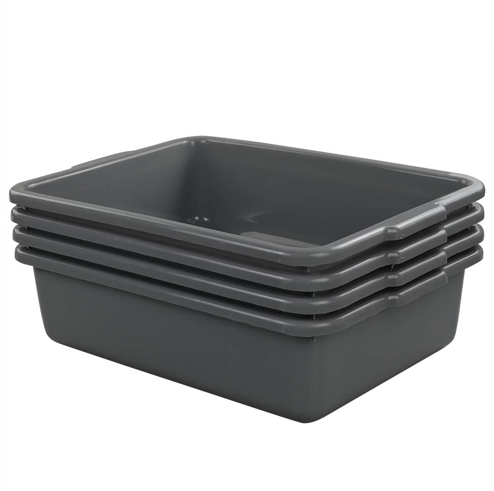 4-Pack Bus Tubs, Commercial Tote Box, Plastic Bus Box (13 L), Grey