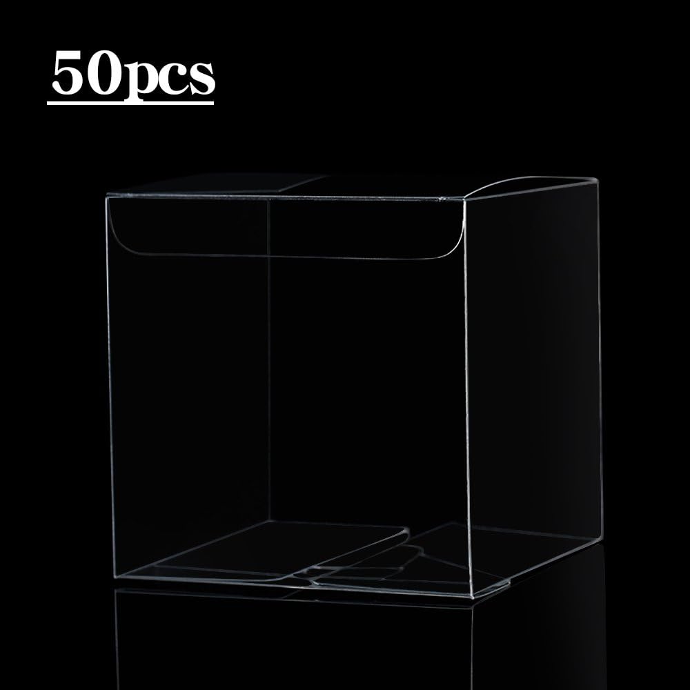 50 Pack Clear Favor Boxes 2"x2"x2" PVC Plastic Gift Boxes