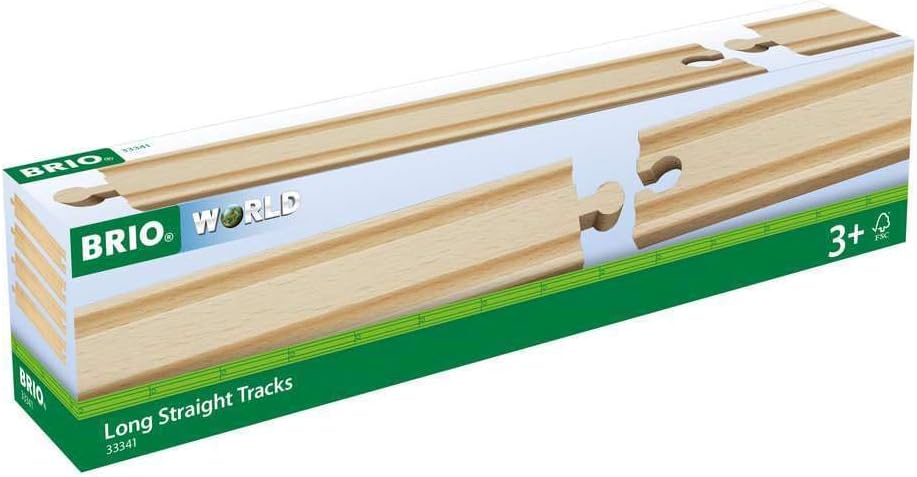 BRIO World 33341-4 Piece Long Straight Wooden Train Tracks | Expandable & Compatible Railway Set | Engineered for