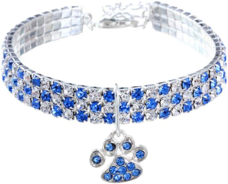 Pet Collar with Diamonds, Adjustable Crystal Diamond Elastic Heart Claw Pendant Wedding cat and Dog Small pet