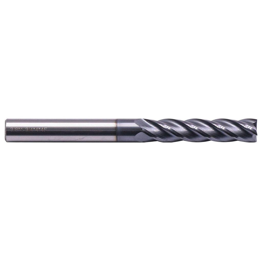 3/8" 4 Flute Solid Carbide Long Square End Mill, 4" OAL, AlTiN Coated