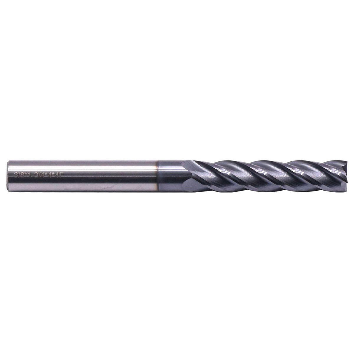 3/8" 4 Flute Solid Carbide Long Square End Mill, 4" OAL, AlTiN Coated