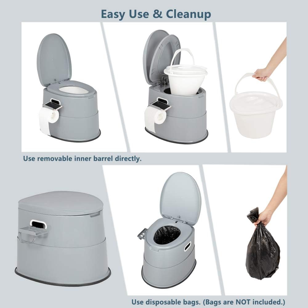 Portable Toilet | Indoor Outdoor Commode w/Detachable Inner Bucket & Removable Paper Holder, Lightweight & Compact