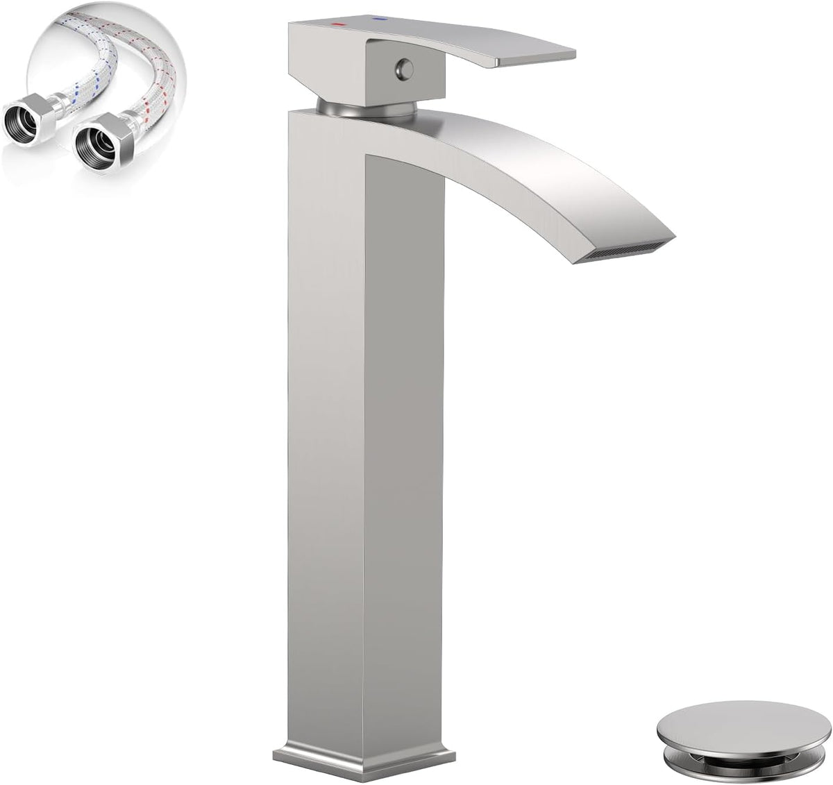 Brushed Nickel Vessel Sink Faucet, Waterfall Bathroom Faucets