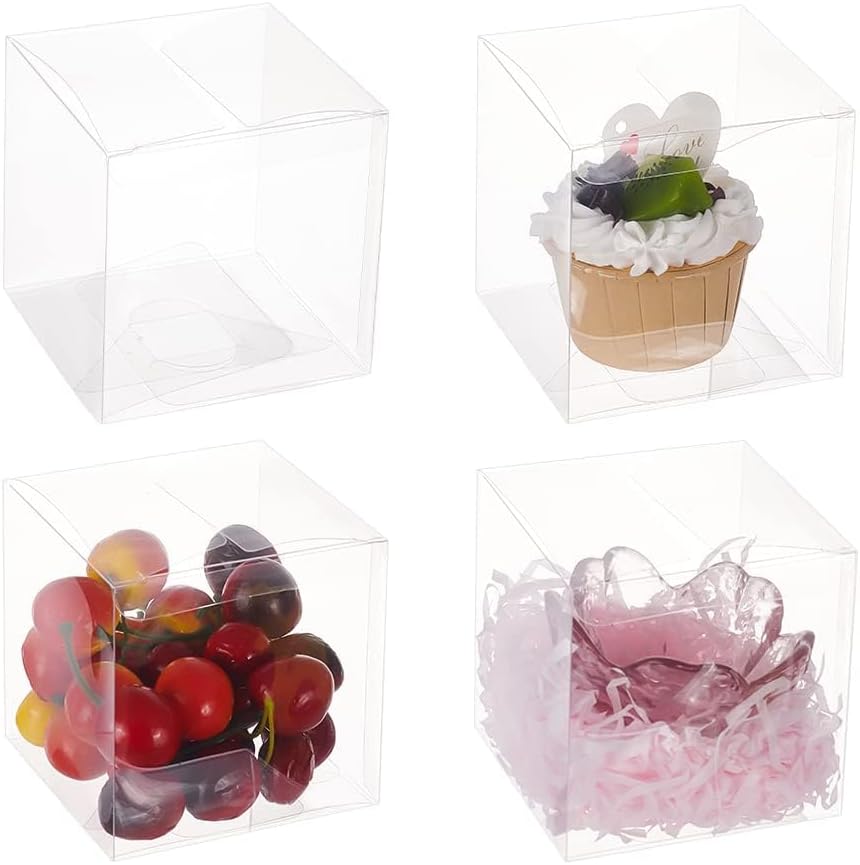 30 Pack 3.5x3.5x3.5 Inch Clear Plastic Easter Party Favor Box PVC Candy Gift Wrap Boxes for Wedding Party Candy