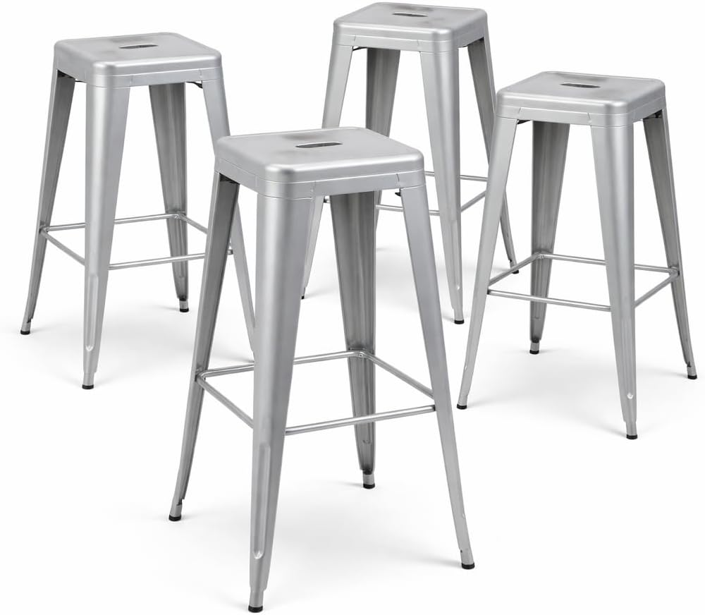 Moonlight Silver Metal Bar Stools Set of 4, 30"
