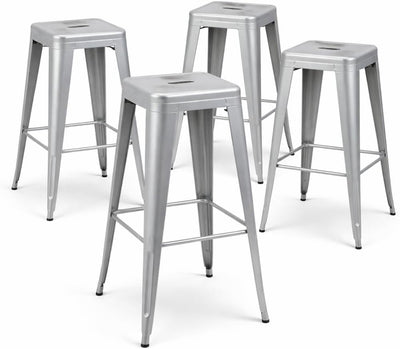 Moonlight Silver Metal Bar Stools Set of 4, 30"