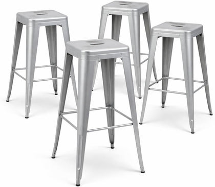 Moonlight Silver Metal Bar Stools Set of 4, 30"