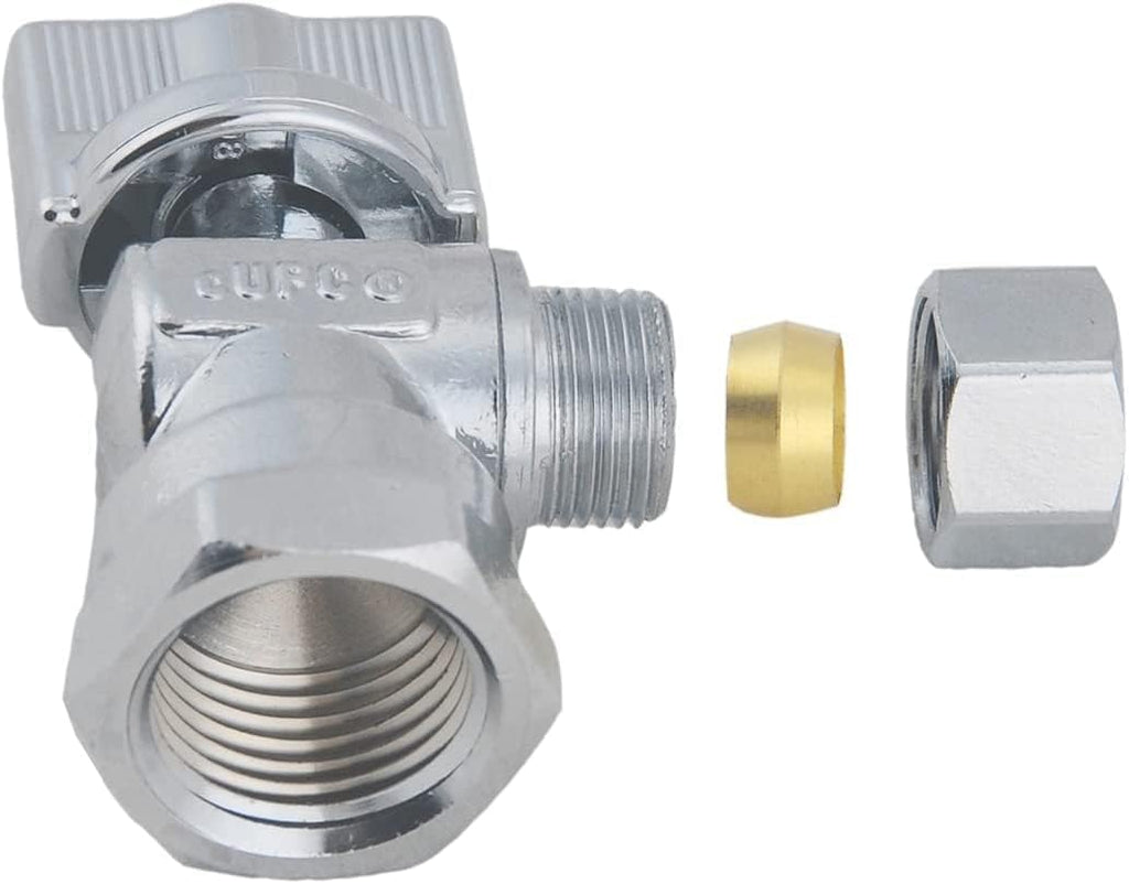 (10-Packs) Angle Stop Valve 1/2-in FIP x 3/8-in Comp, Quarter Turn Water Shut-off Ball Valve