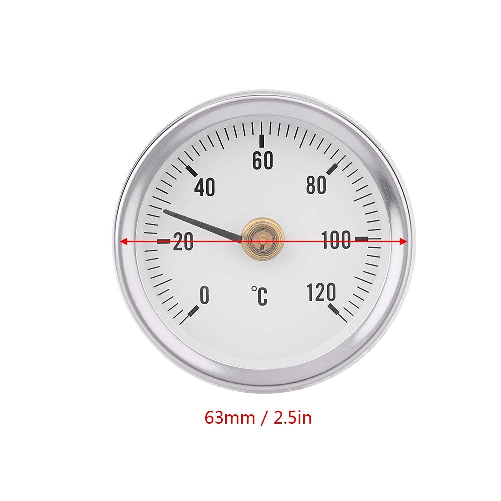 Fdit 63mm IP55 0-120° Bimetal Temperature Spring Thermometer Pipe Clamp-On Thermometer