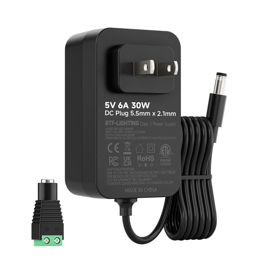 BTF-LIGHTING 5V 6A 30W Power Supply Adapter ETL Listed, Class 2