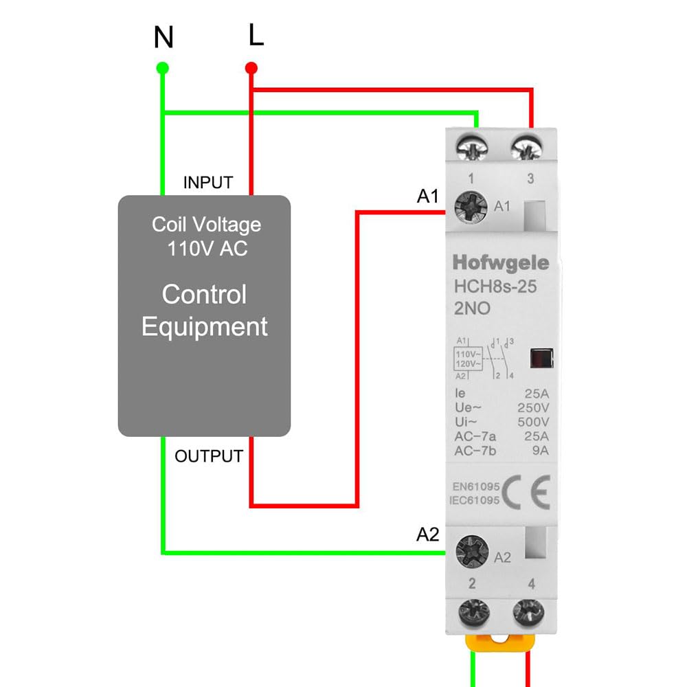 HCH8s-25 AC Contactor 25A 2 Pole 110V/120V Coil 2NO Modular Electromagnetic Relay for Universal Circuit Control, DIN Rail Mount