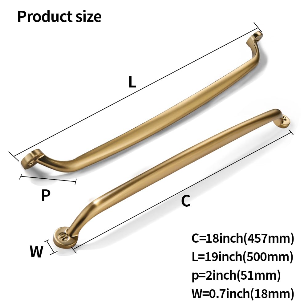 1 Pack 18 inch Hole Center Appliance Handle Pull Brushed Brass - Heavy Duty Solid Vintage Aged Drawer Hardware
