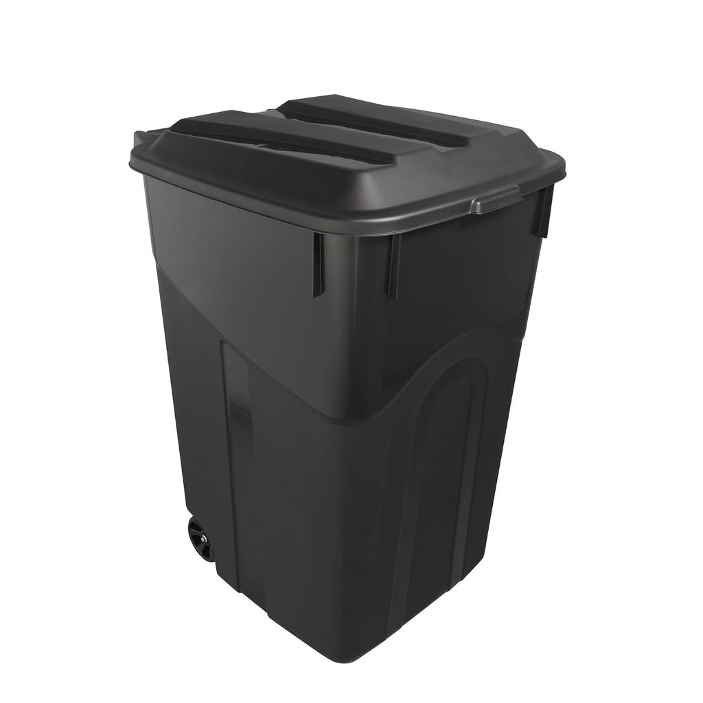 45 Gallon Wheeled Heavy Duty Trash Can with Attached Lid – Large Plastic Garbage Bin with Rollers for Outdoor Patio