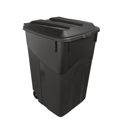 45 Gallon Wheeled Heavy Duty Trash Can with Attached Lid – Large Plastic Garbage Bin with Rollers for Outdoor Patio