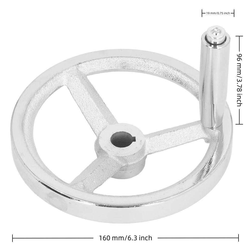 Anu Limen 16x160mm Lathe Handwheel, Cast Iron Chrome Plated Handwheel with Removable Handle for Milling Machine, Silver