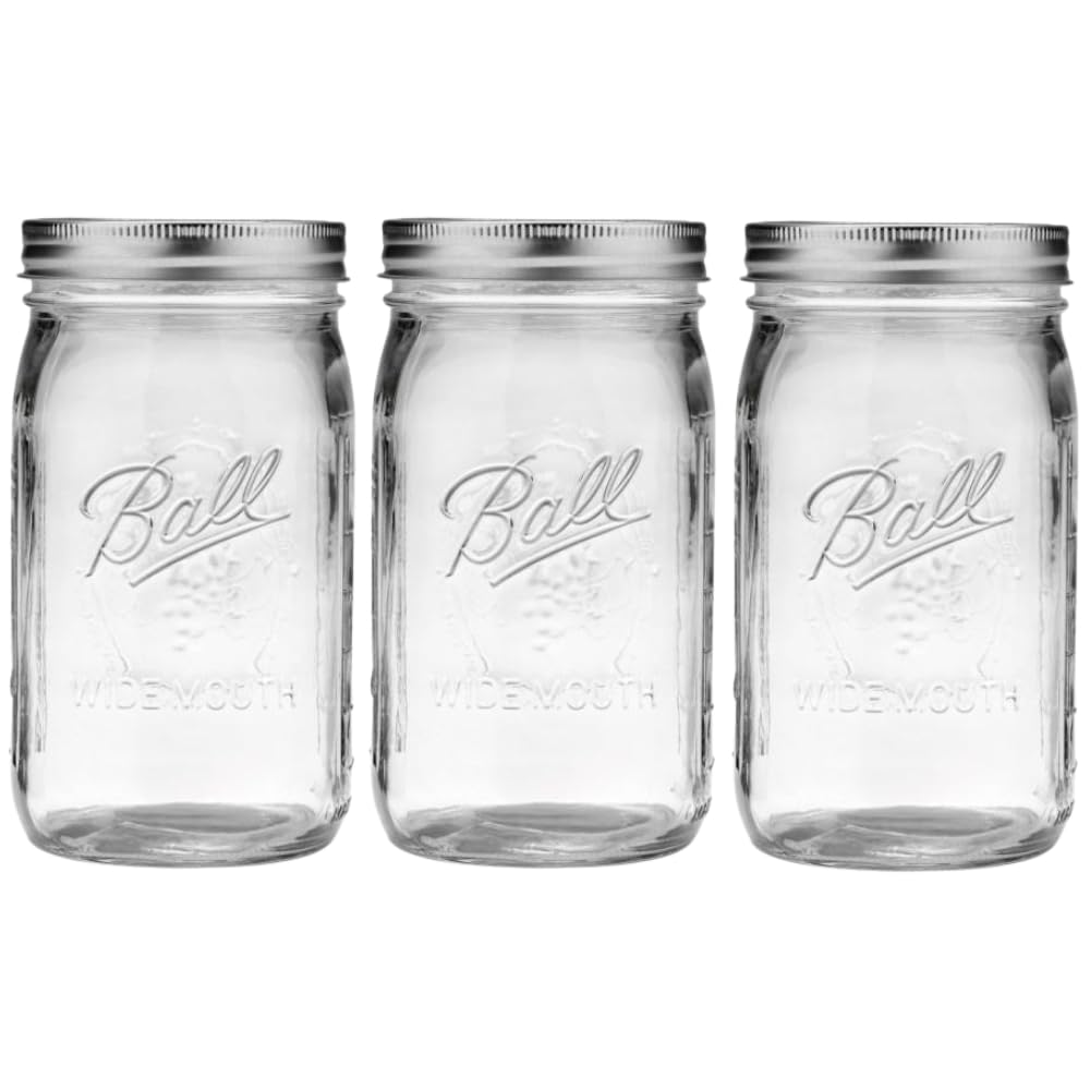 Wide Mouth Glass Mason Jars with Lids and Bands, Used for Canning, Pickling, Juice, Jam, Jelly, Quart Size 32 Ounce