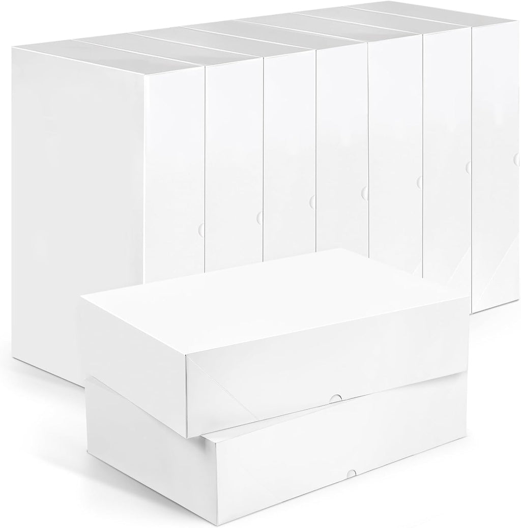 10 Pack Extra Large Gift Boxes with Lids for Presents, 17 x 11 x 4 Inch Deep White Gift Boxes Auto Pop-Up Christmas
