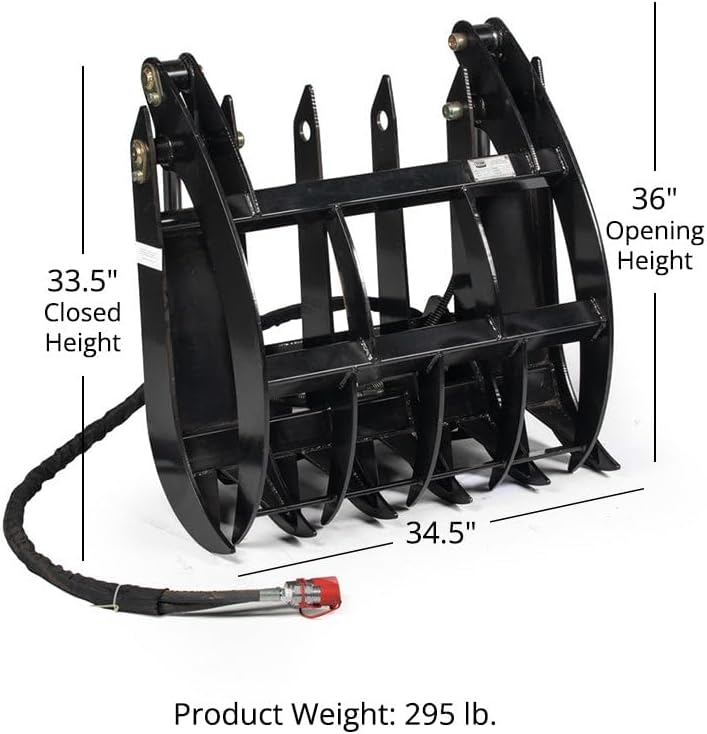 34" Clamshell Root Grapple Rake Attachment, Fits Mini Skid Steer Quick Tach Mounting System, Twin 3,000 PSI Cylinders