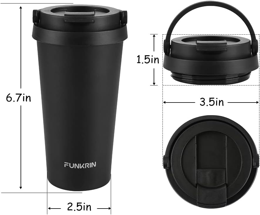 Insulated Coffee Mug with Ceramic Coating, 16oz Iced Coffee Tumbler Cup with Flip Lid and Handle, Double Wall Vacuum