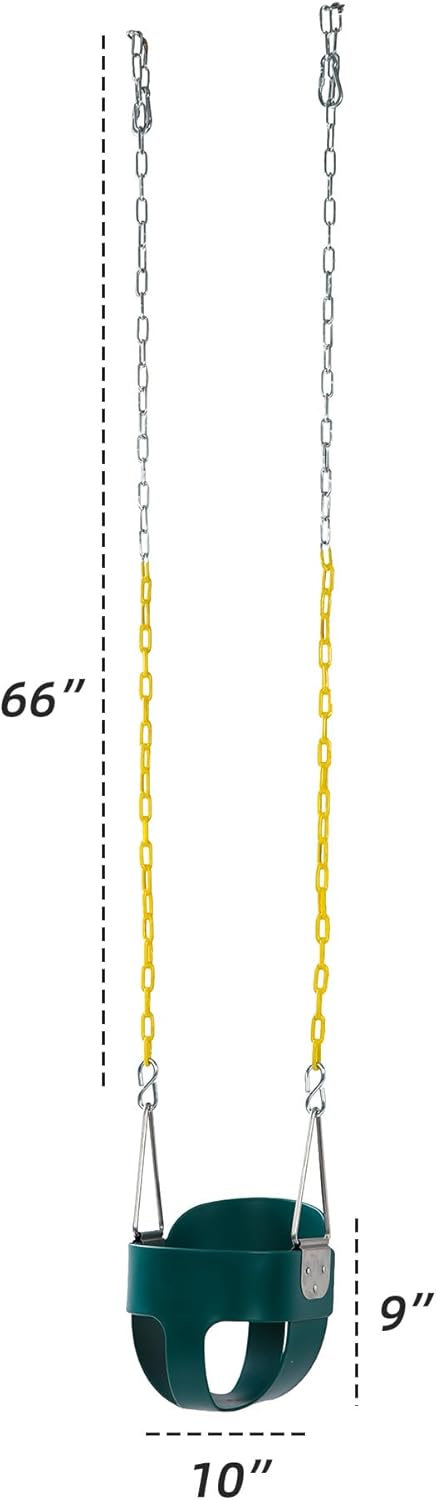High Back Full Bucket Toddler Swing Seat with Yellow Coated Chains Fully Assembled Baby Swing Set Accessories